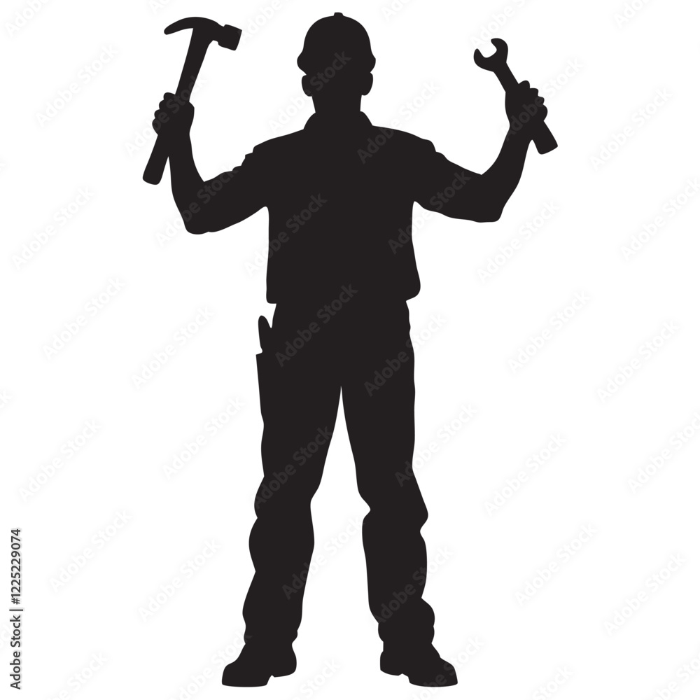 black Silhouette vector of a group of labor men are standing with tools, Labor Day vector silhouette with white background black Silhouette vector of a group of labor men are standing with tools, Labor Day vector silhouette with white background