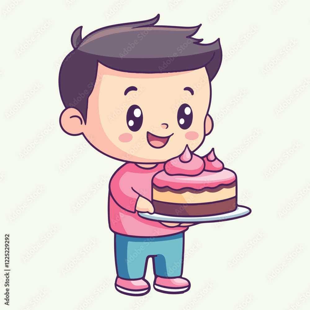 Cute little boy with birthday cake vector illustration Cute little boy with birthday cake vector illustration
