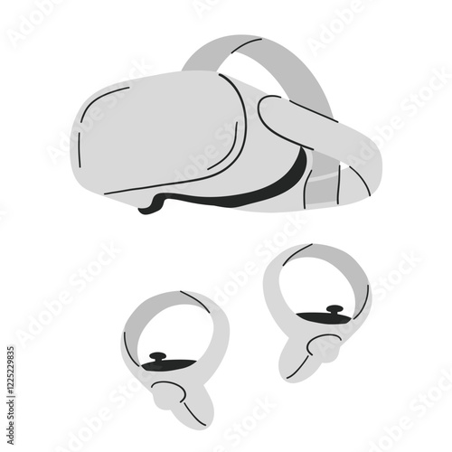 Virtual reality headset icon set, monochrome style. VR headset for immersive virtual reality simulator. Technology glasses, modern gadgets, eyewear, headgear for digital entertainment.Vector illustrat