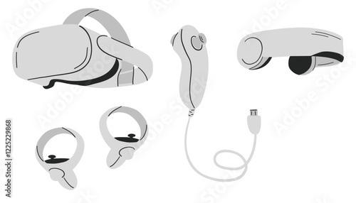 Virtual reality headset icon set, monochrome style. VR headset for immersive virtual reality simulator. Technology glasses, modern gadgets, eyewear, headgear for digital entertainment.Vector illustrat