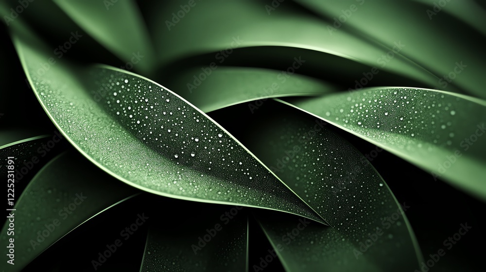 Obraz premium Macro tropical leaf, detailed dew drops and texture, 3D illustration