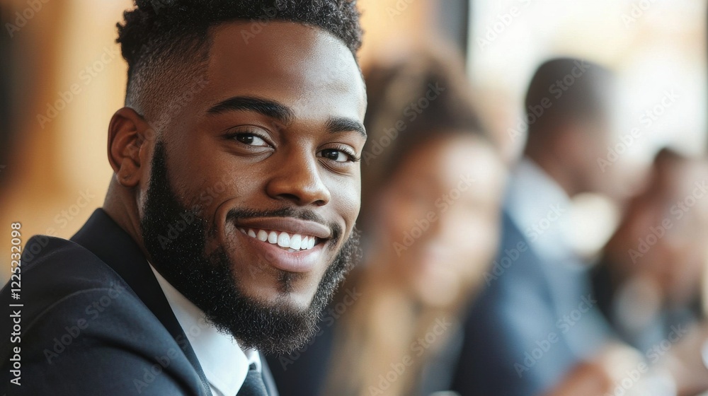 Confident African American Businessman in Suit Smiling with Optimistic Expression Confident African American Businessman in Suit Smiling with Optimistic Expression