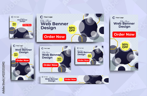 Creative Web Benner Design, Business Web Benner Design Vector template In All layout and size Greenish Gradient color, Web Benner Design Set. 7 Design in one file.