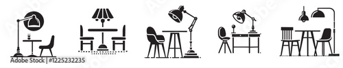 Collection of vector silhouettes of lamps and study tables