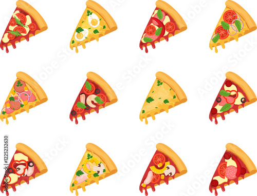 Vector Pizza Slices Set. Cartoon Pizza Slice Illustrations