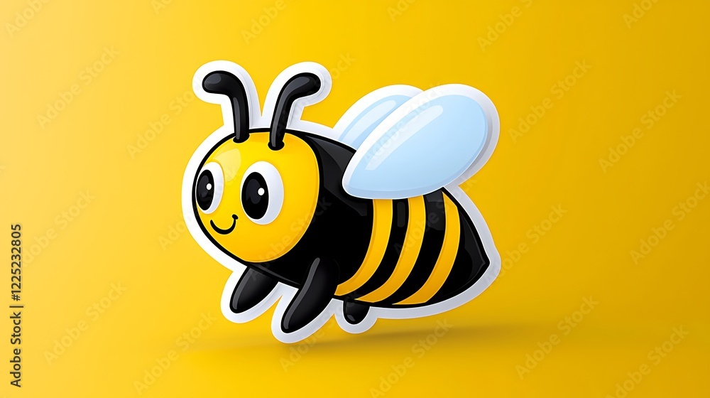 Adorable Cartoon Bee Flying on Yellow Background Adorable Cartoon Bee Flying on Yellow Background