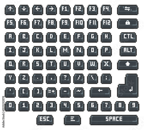 Pixelated retro keyboard layout with all keys displayed