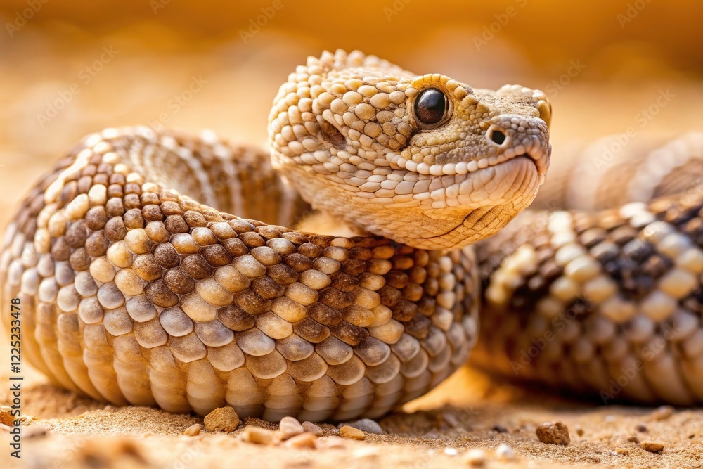 Fototapeta premium Rattlesnake, ready to strike. Close-up desert wildlife photography captures its lethal beauty.