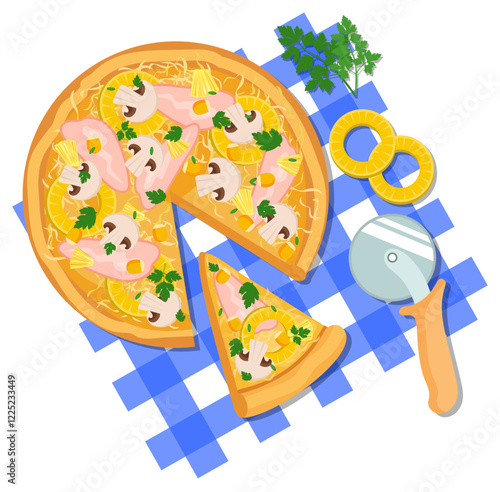 Vector Illustration of Pizza in a Cut and a Slice