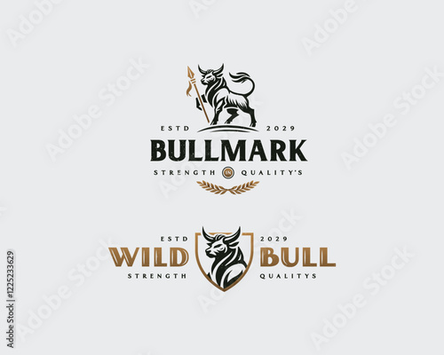 Vintage elegant king buffalo strong ox logo mark template 