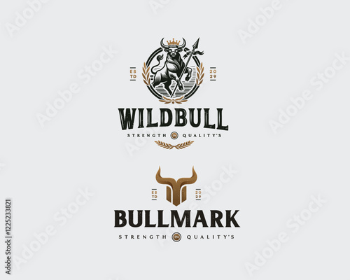 Vintage elegant king buffalo strong ox logo mark template 