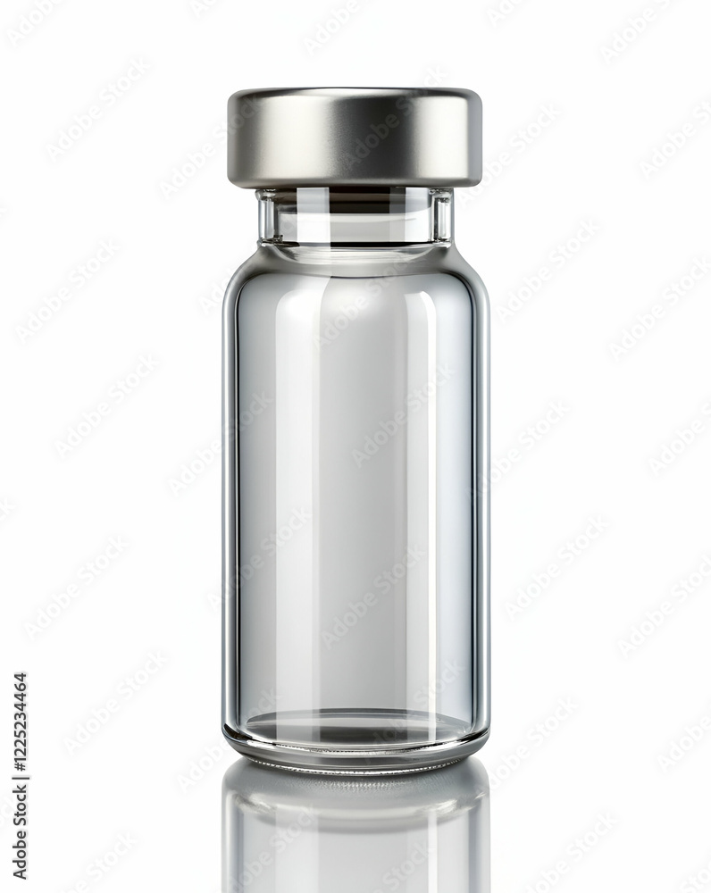 A clear glass bottle with a metallic cap, designed for storage, showcasing a sleek and modern aesthetic.