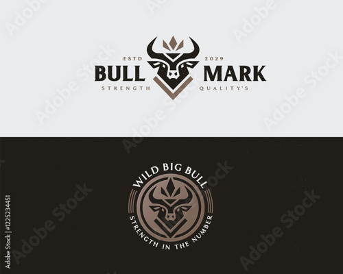 Vintage elegant king buffalo strong ox logo mark template 