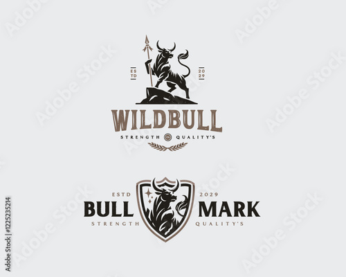 Vintage elegant king buffalo strong ox logo mark template 