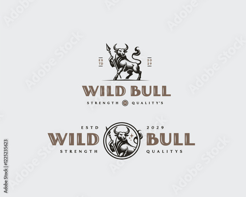 Vintage elegant king buffalo strong ox logo mark template 