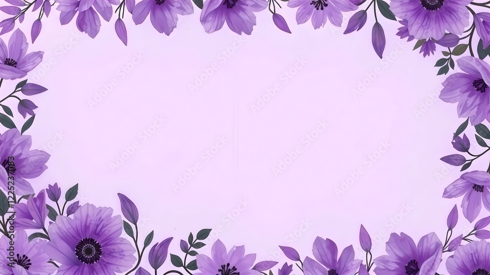 Violet Flower Frame with Floral Border Design Violet Flower Frame with Floral Border Design