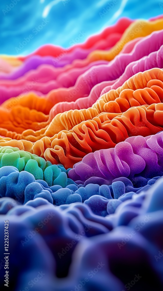 Obraz premium Tropical reef, waves breaking over colorful coral, 3D illustration