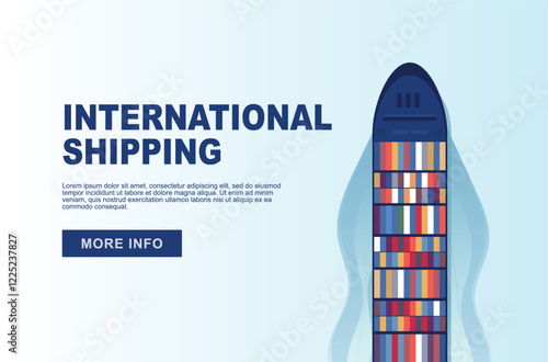 Top view of an industrial marine vessel on a blank background. Maritime transportation. Logistics of sea transportation. Maritime transportation. Merchant fleet. Cargo vessel. vector illustration.