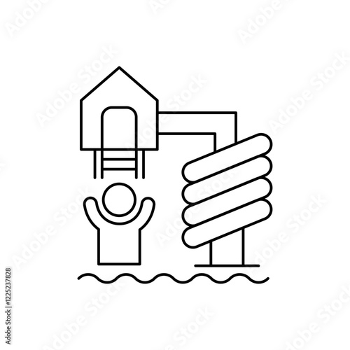 Aquapark slide tube icon Flat vector set outline