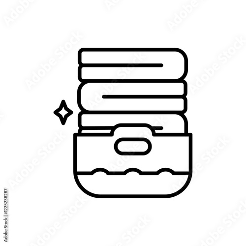 Basket with folded towels icon Flat vector set outline