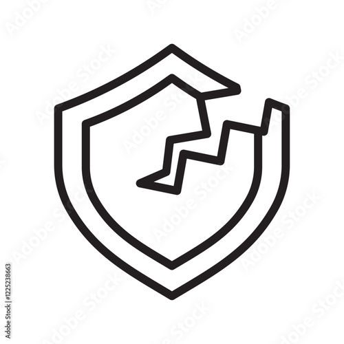 Broken shield icon Flat vector set outline