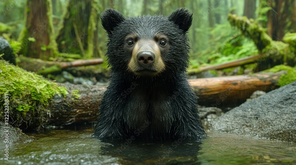 Majestic Black Bear in a Rainforest Stream Majestic Black Bear in a Rainforest Stream