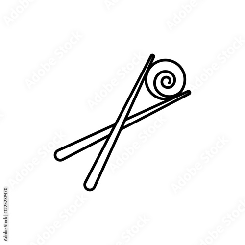 Chopsticks holding sushi roll outline icon Flat vector set outline