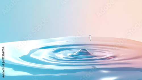 A water drop falling into water, creating ripples and waves on the surface. photo