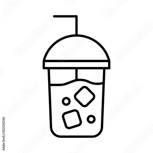 Iced coffee with ice cubes icon Flat vector set outline