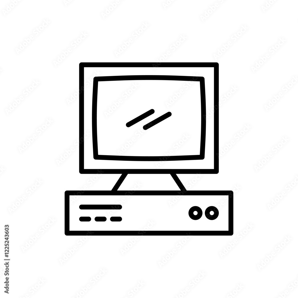 Old Computer icon Flat vector set outline Old Computer icon Flat vector set outline
