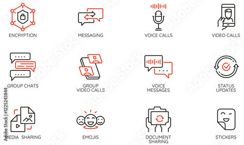 Vector Set of Linear Icons Related to Social Media, Networking, User and Mobile Interaction. Mono line pictograms and infographics design elements - part 1