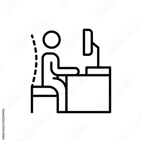 posture proper on office chair Icon Flat vector set outline