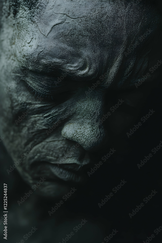 Close-up of an expressive man's face with detailed textures and shadows reflecting deep emotion and introspection Close-up of an expressive man's face with detailed textures and shadows reflecting deep emotion and introspection