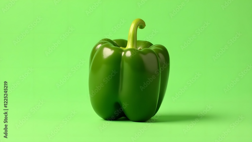A close-up of a vibrant green bell pepper on a solid green background, symbolizing freshness and healthy choices, ideal for food blogs, recipe guides and wellness content