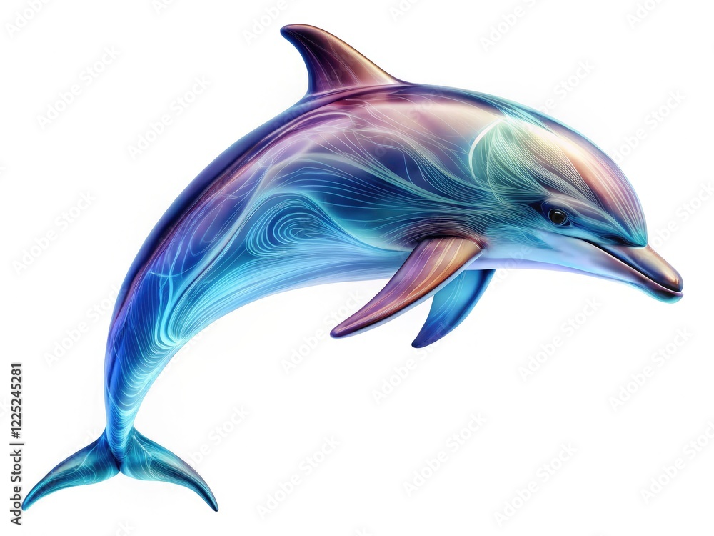 Fototapeta premium Whimsical white-background digital art: a surreal dolphin's contour, a fantasy sea creature.
