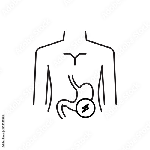 Stomach pain line icon Flat vector set outline