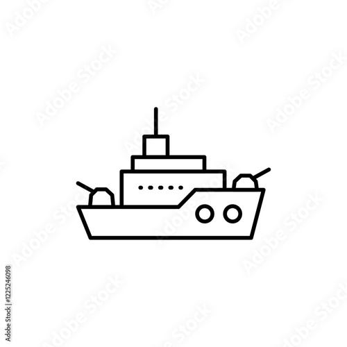 warship icon Flat vector set outline