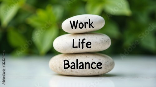 Work life balance text engraved on white stones. Work, lifestyle and life balance concept.