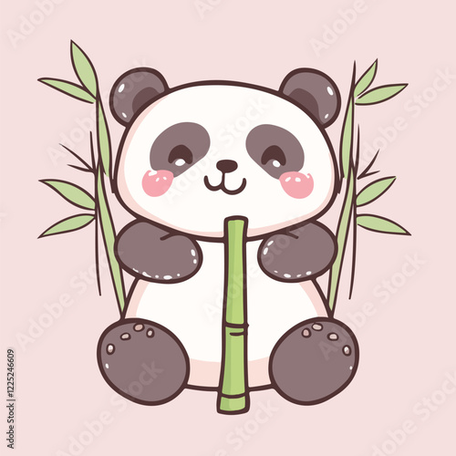 Cute cartoon panda sitting on bamboo leaves vector illustration 