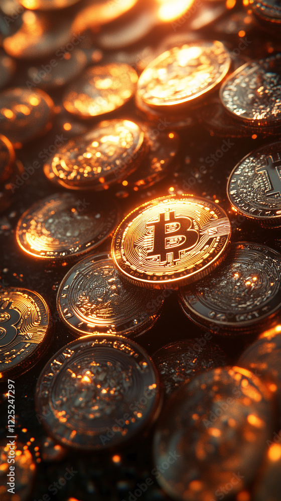 A close-up of multiple glowing Bitcoin coins, symbolizing wealth, digital investment, and the growing influence of cryptocurrency in finance. A close-up of multiple glowing Bitcoin coins, symbolizing wealth, digital investment, and the growing influence of cryptocurrency in finance.