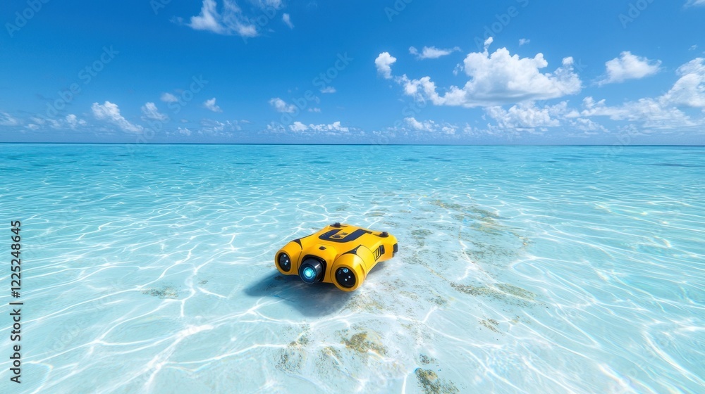 Yellow Underwater Drone in Clear Ocean Yellow Underwater Drone in Clear Ocean