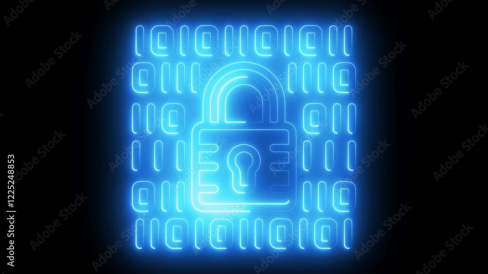 Lock icon animation by cyan color neon on black background. Lock icon animation by cyan color neon on black background.