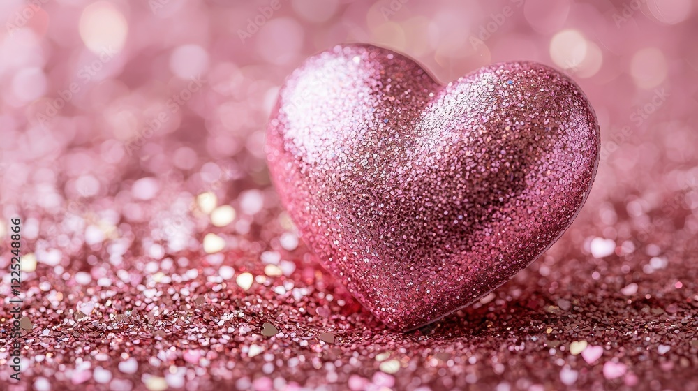 Obraz premium Sparkling Pink Glitter Heart on Shimmering Background Valentine s Day Romance