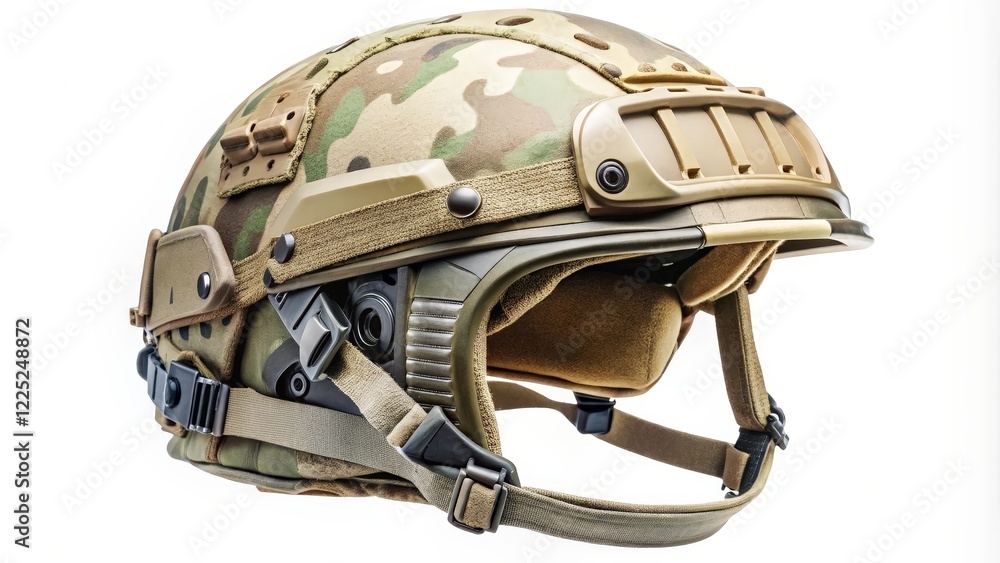 Naklejka premium Tactical Helmet, Camouflage, Head Protection Gear