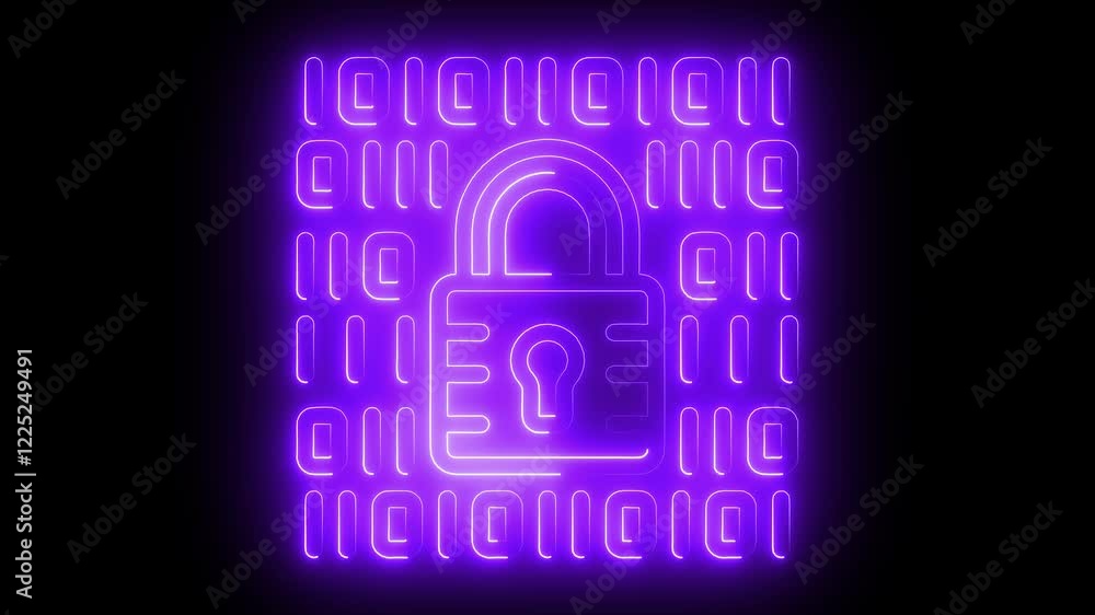 Lock icon animation by purple color neon on black background. Lock icon animation by purple color neon on black background.