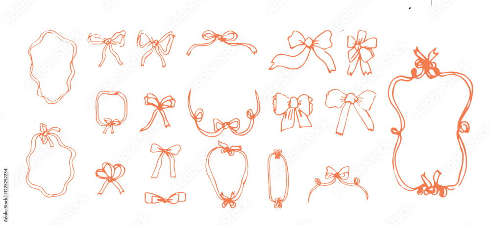 Collection of hand drawn bows and frames for decorative designs. Collection of hand drawn bows and frames for decorative designs.