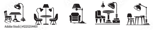 Collection of vector silhouettes of lamps and study tables