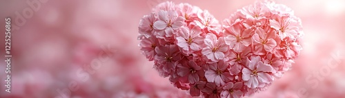 Fresh pink flowers arranged in a perfect heart shape, soft pink tone backdrop, highdetail petals, romantic design, ultrarealistic lighting, highdefinition