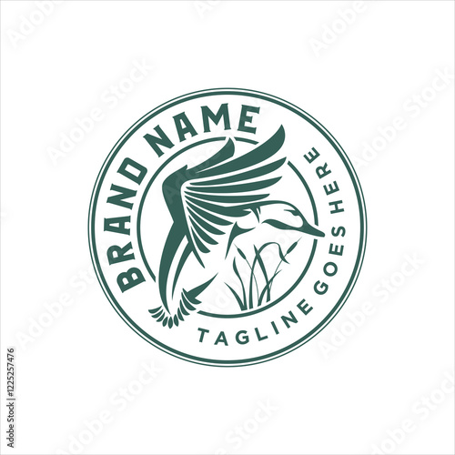 Emblem Style Duck Mallard Waterfowl Bird Flapping Its Wings Logo Design