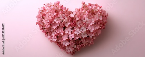 Heartshaped floral arrangement using fresh pink flowers, soft pink backdrop, lush petals and intricate details, romantic and delicate, highdefinition 4K